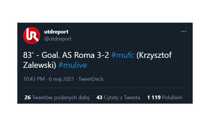 Tak jedna z większych stron o Man United przekręciła imię Nicoli Zalewskiego! :D